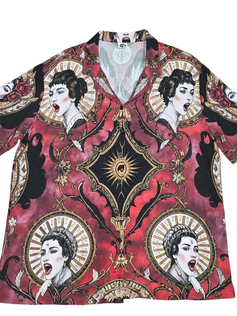 Luffi Art Print Camp Shirt Gothic Pinup Vampire Y2K Retro Button Up Oversized
